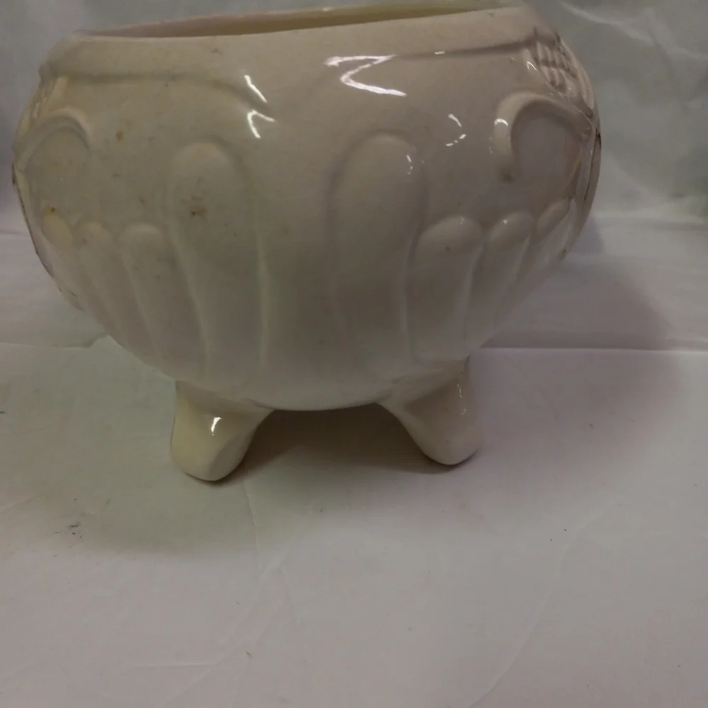 VINTAGE Maurice of California Footed Planter Beige Blue Rose Buffet Table Decor